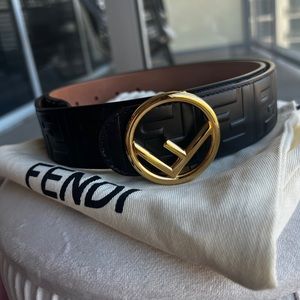 F is Fendi black leather Belt
